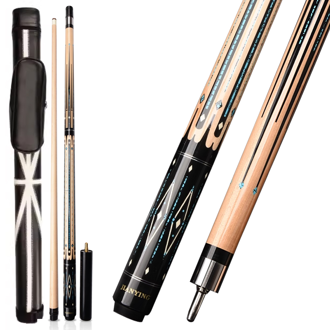 Centerpiece Stick - ไม้คิวพูล Jianying, ไม้คิวบิลเลียดพร้อมกล่องแข็งและส่วนต่อขยาย, ไม้คิวพูลแบบ 2 ชิ้น
