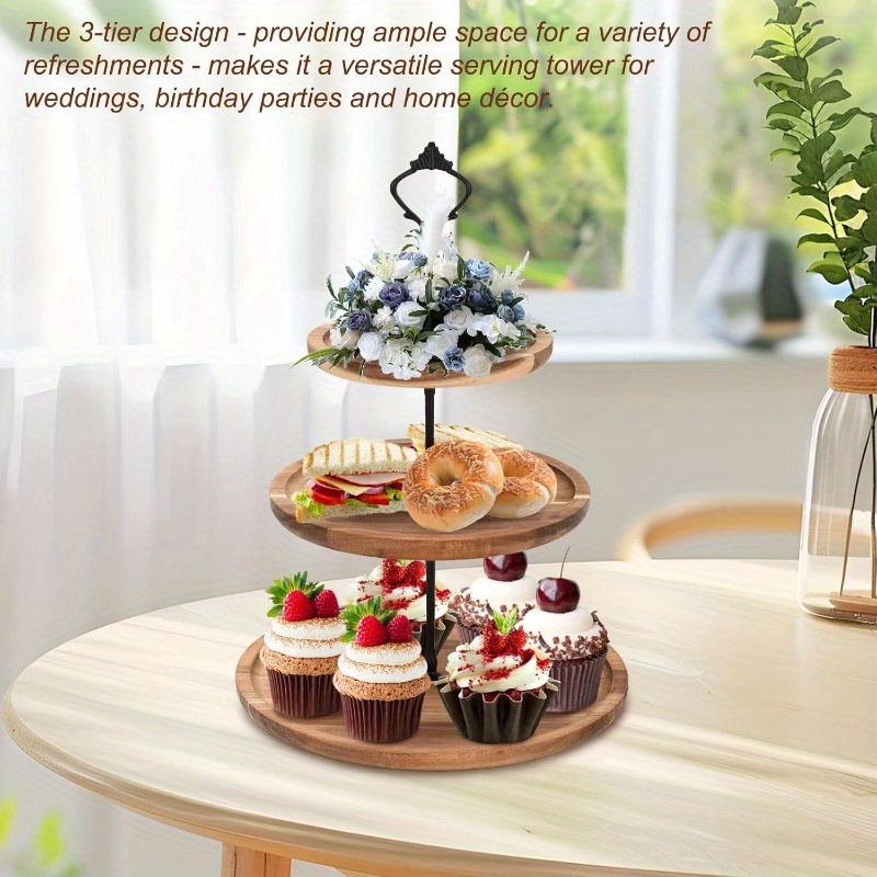 Cupcake Stand Tier - ชั้นวางเค้ก 3 ชั้น ทำจากไม้กระถิน ใช้เป็นชั้นวางคัพเค้ก จานเสิร์ฟน้ำชายามบ่าย
